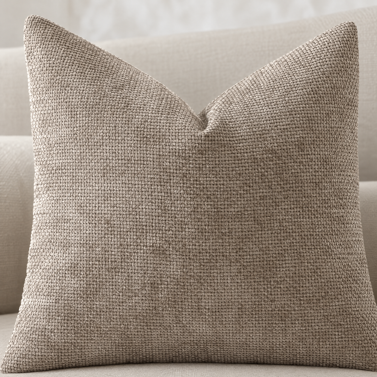 Close-up of Light Coffee chenille basketweave pillow cover texture