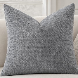 Close-up of Gray chenille basketweave pillow cover texture
