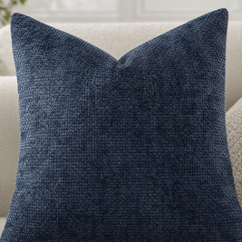 Close-up of Navy Blue chenille basketweave pillow cover texture