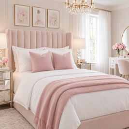 Set of 2 Pink chenille basketweave throw pillow covers styled in a room