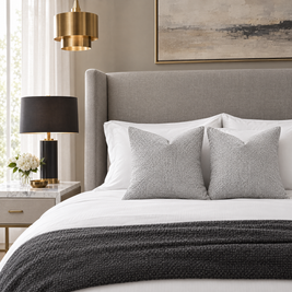 Set of 2 Light Grey chenille basketweave throw pillow covers styled in a room
