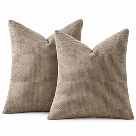 Light Coffee chenille basketweave throw pillow covers, set of 2, on white background