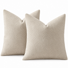 Beige chenille basketweave throw pillow covers, set of 2, on white background