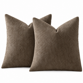 Coffee chenille basketweave throw pillow covers, set of 2, on white background