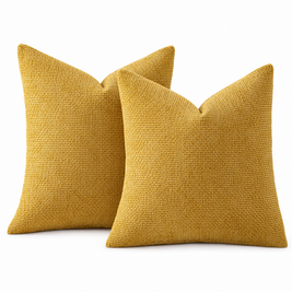 Yellow chenille basketweave throw pillow covers, set of 2, on white background