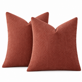 Brick Red chenille basketweave throw pillow covers, set of 2, on white background