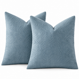 Blue chenille basketweave throw pillow covers, set of 2, on white background