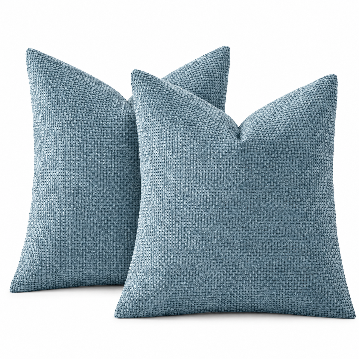 Lake Blue chenille basketweave throw pillow covers, set of 2, on white background