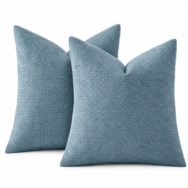 Lake Blue chenille basketweave throw pillow covers, set of 2, on white background