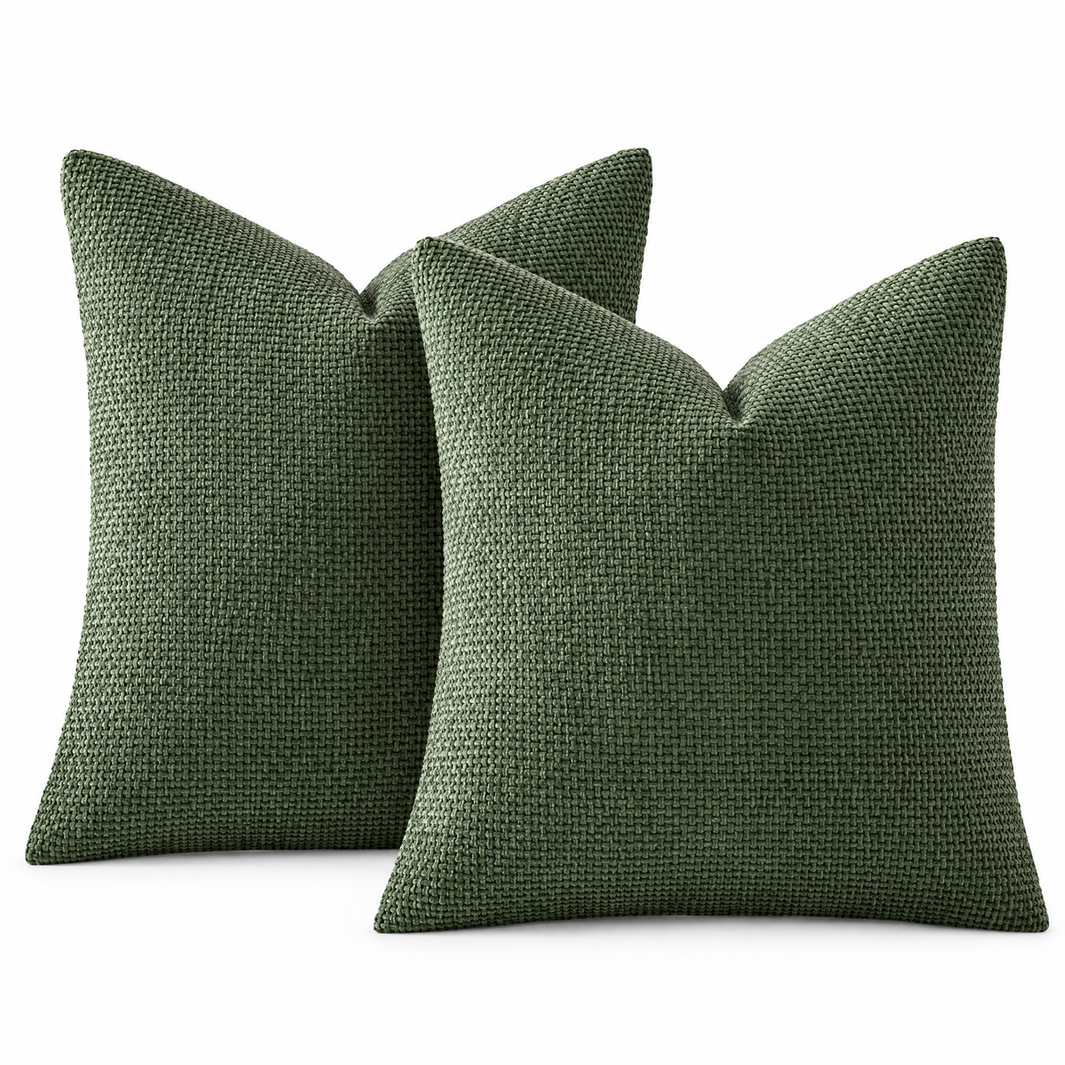 Forest Green chenille basketweave throw pillow covers, set of 2, on white background