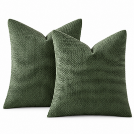 Forest Green chenille basketweave throw pillow covers, set of 2, on white background