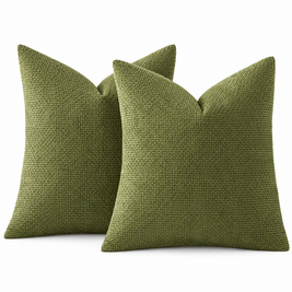 Avocado Green chenille basketweave throw pillow covers, set of 2, on white background