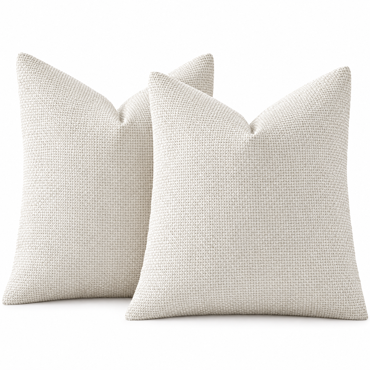 Ivory chenille basketweave throw pillow covers, set of 2, on white background