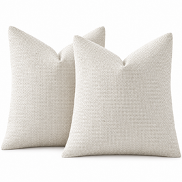 Ivory chenille basketweave throw pillow covers, set of 2, on white background