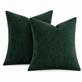 Dark Green chenille basketweave throw pillow covers, set of 2, on white background
