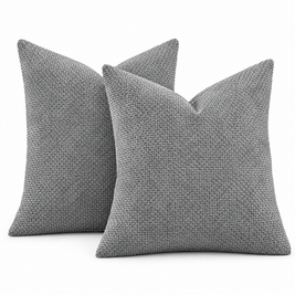 Gray chenille basketweave throw pillow covers, set of 2, on white background