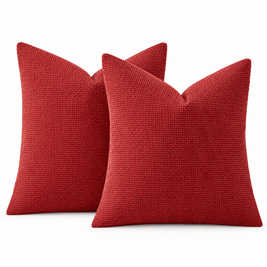 Red chenille basketweave throw pillow covers, set of 2, on white background