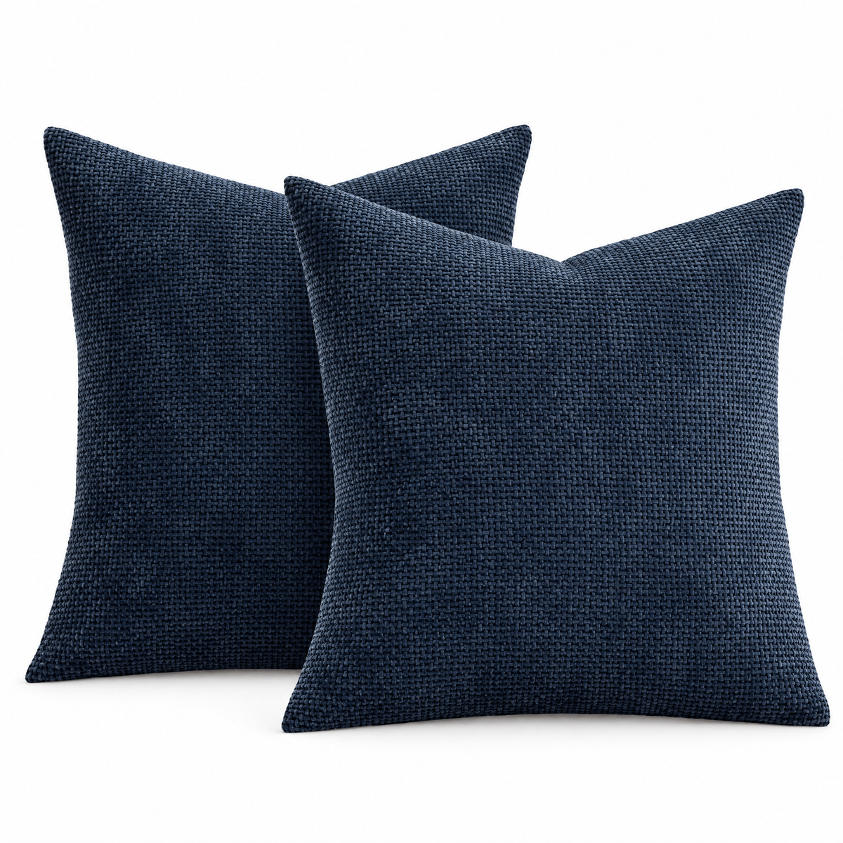 Navy Blue chenille basketweave throw pillow covers, set of 2, on white background