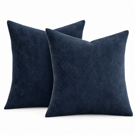 Navy Blue chenille basketweave throw pillow covers, set of 2, on white background