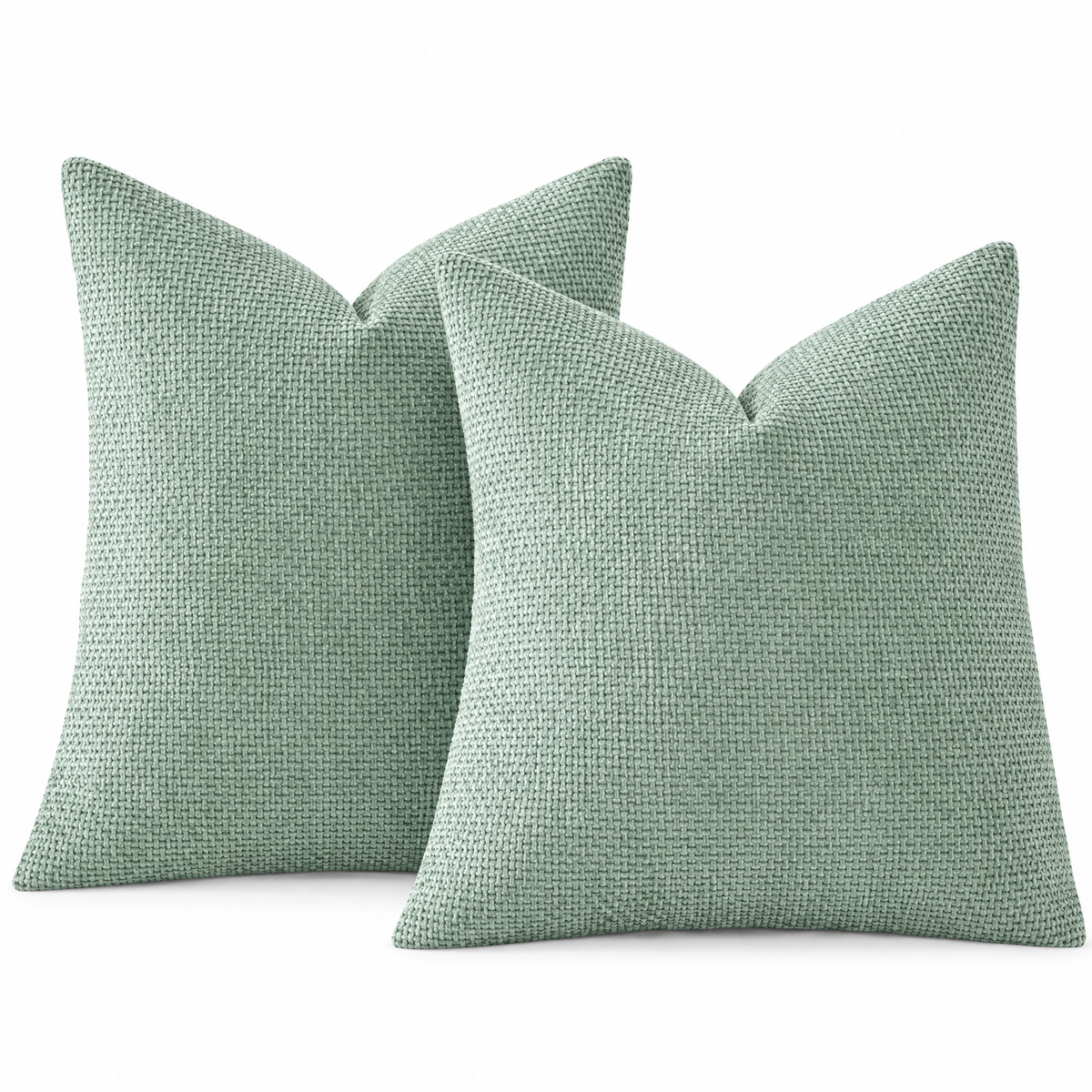 Mint chenille basketweave throw pillow covers, set of 2, on white background