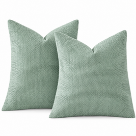 Mint chenille basketweave throw pillow covers, set of 2, on white background