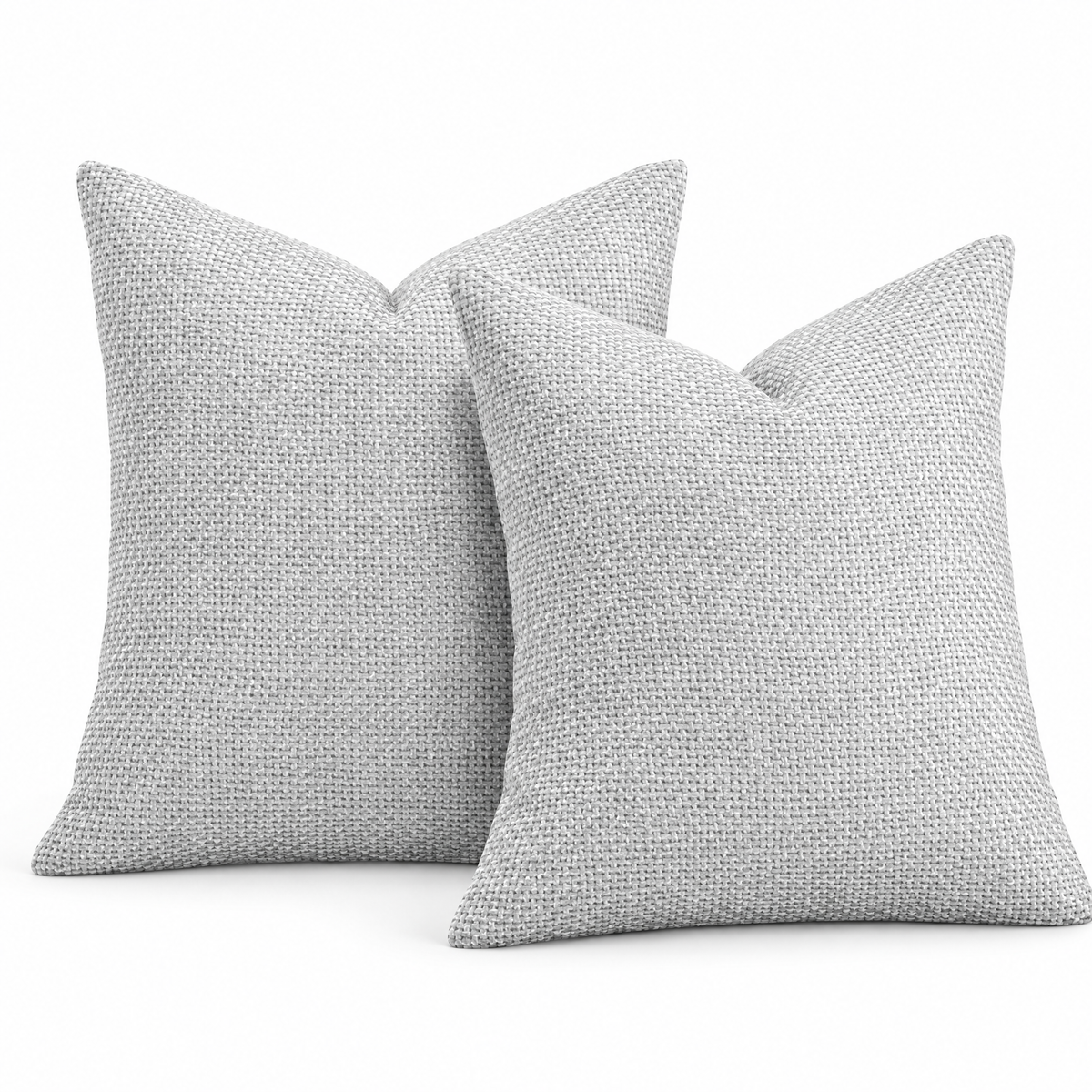 Light Grey chenille basketweave throw pillow covers, set of 2, on white background