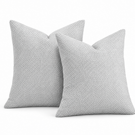Light Grey chenille basketweave throw pillow covers, set of 2, on white background