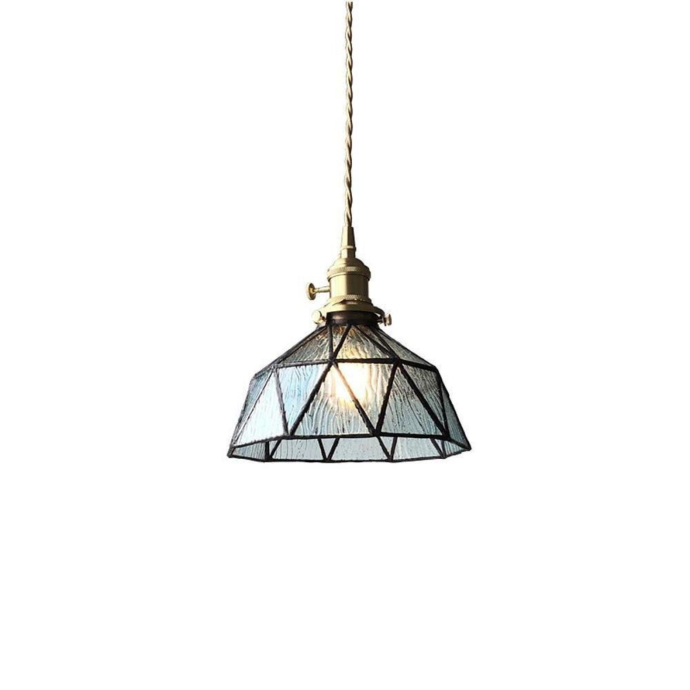 Lantern Glass Pendant Light, Amber or Blue