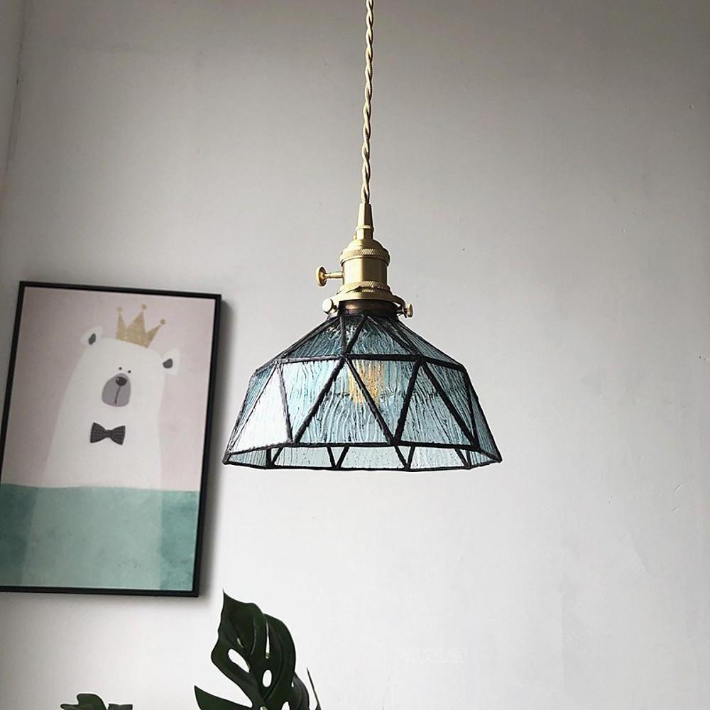 Lantern Glass Pendant Light, Amber or Blue