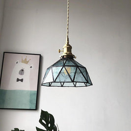 Lantern Glass Pendant Light, Amber or Blue