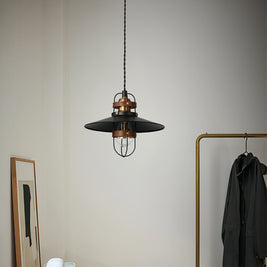 Vintage Black Iron Pendant Light, Farmhouse