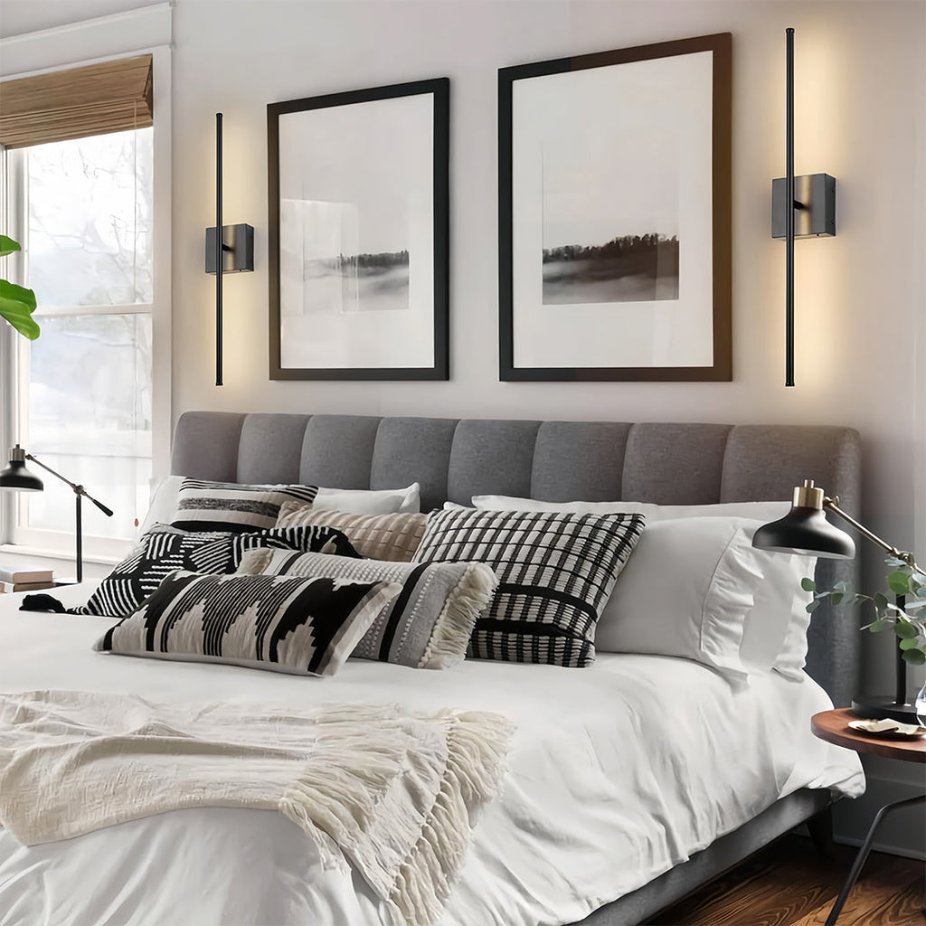 Black Iron Linear LED Wall Lights, Set of 2