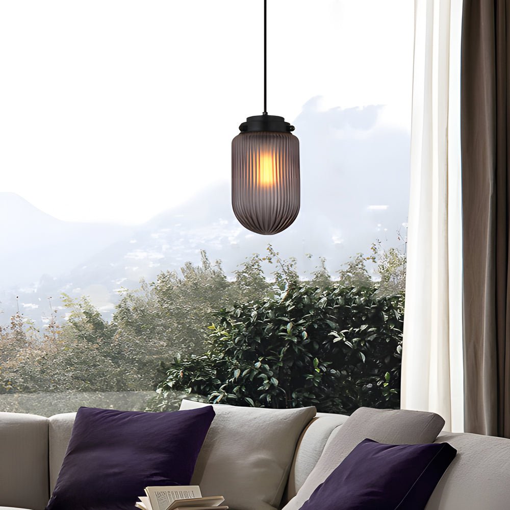 Pinecone Ribbed Glass Pendant Light, Smoke