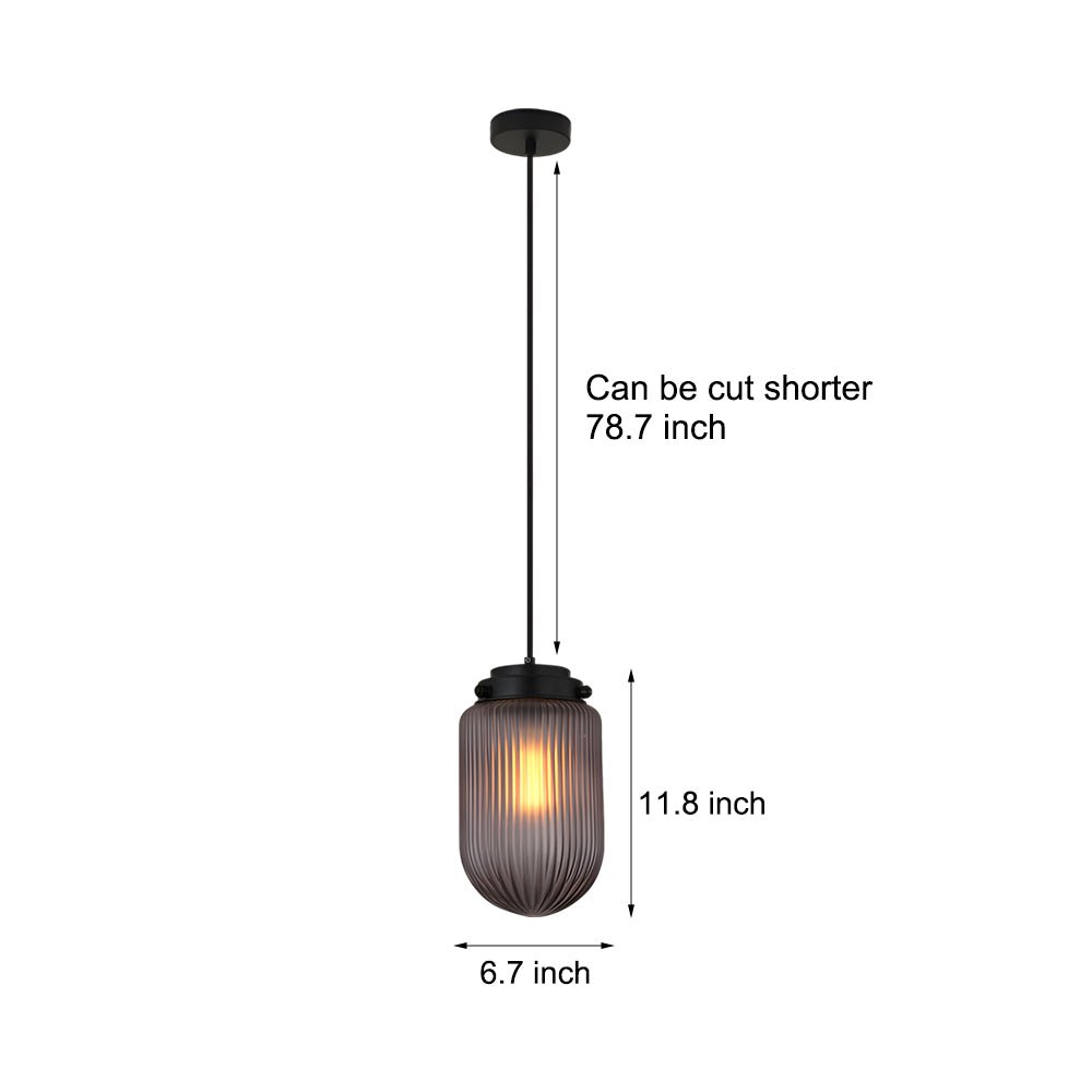 Pinecone Ribbed Glass Pendant Light, Smoke