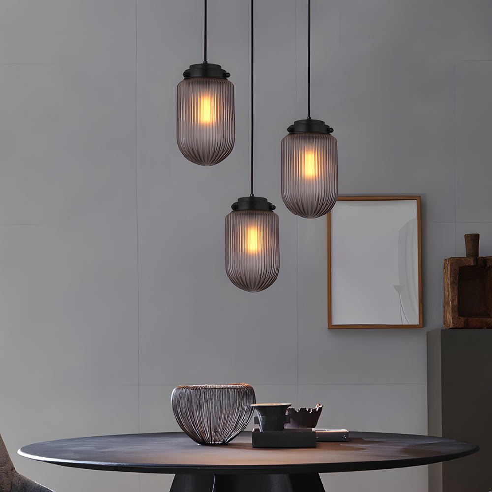 Pinecone Ribbed Glass Pendant Light, Smoke