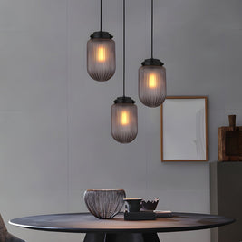Pinecone Ribbed Glass Pendant Light, Smoke