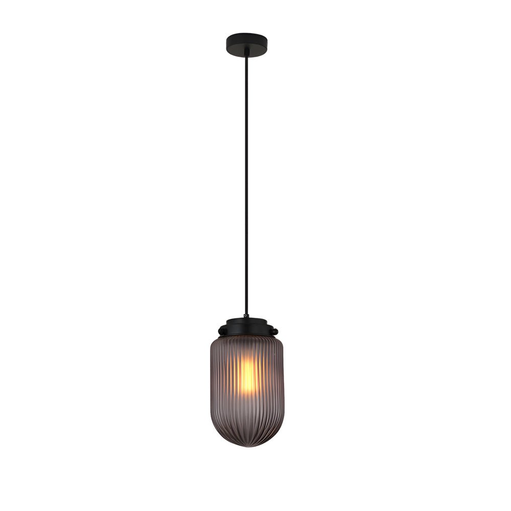 Pinecone Ribbed Glass Pendant Light, Smoke
