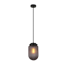 Pinecone Ribbed Glass Pendant Light, Smoke