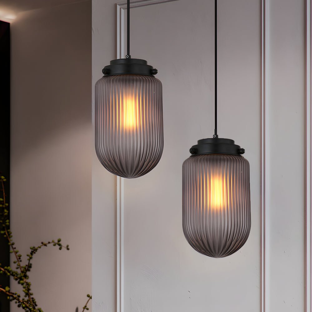 Pinecone Ribbed Glass Pendant Light, Smoke