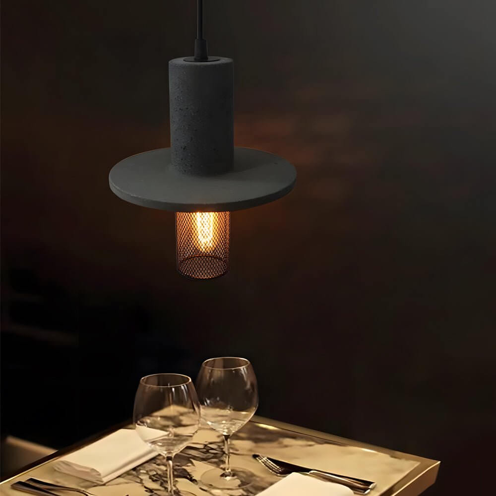 Cement & Mesh Pendant Light, Industrial LED