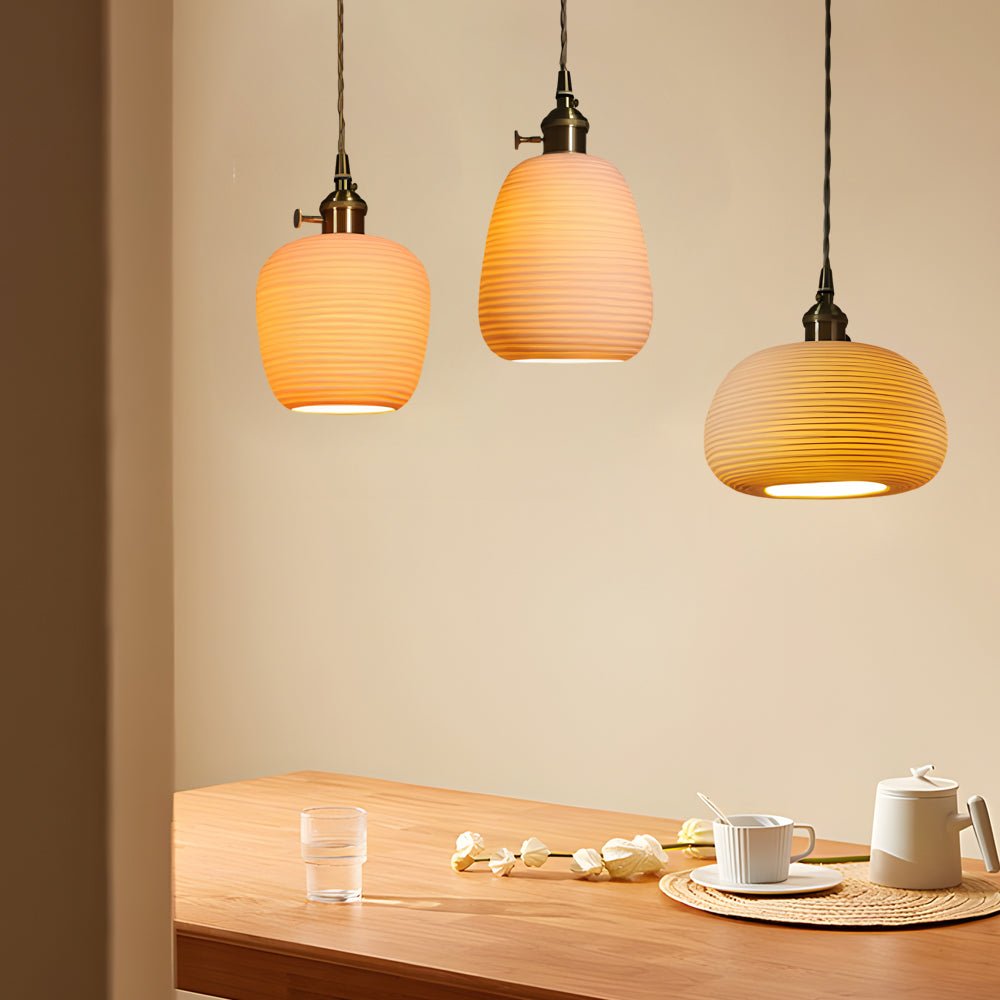 Striped Ceramic Pendant Light, Brass