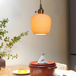 Striped Ceramic Pendant Light, Brass