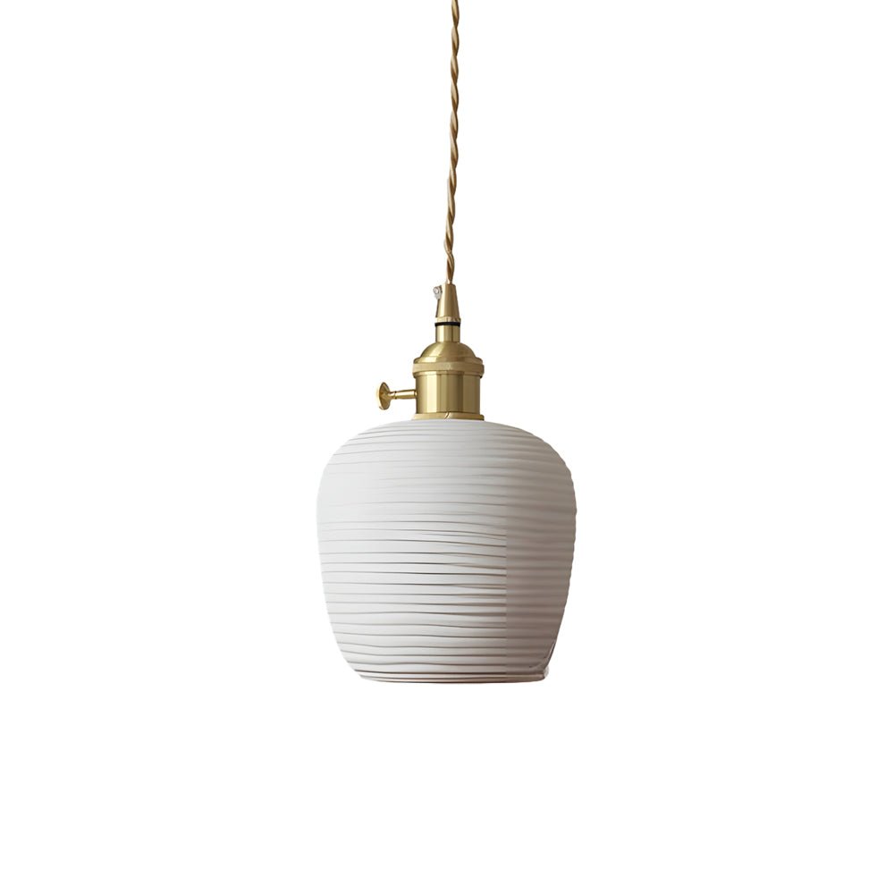 Striped Ceramic Pendant Light, Brass