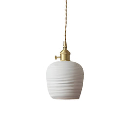 Striped Ceramic Pendant Light, Brass