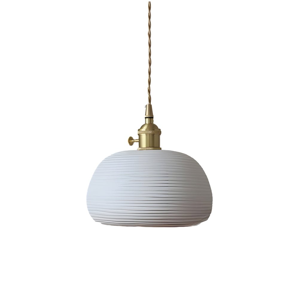 Striped Ceramic Pendant Light, Brass