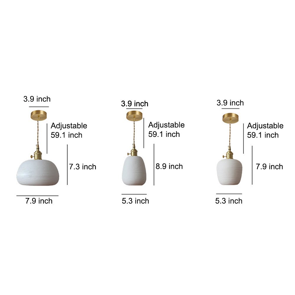 Striped Ceramic Pendant Light, Brass