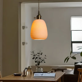 Striped Ceramic Pendant Light, Brass