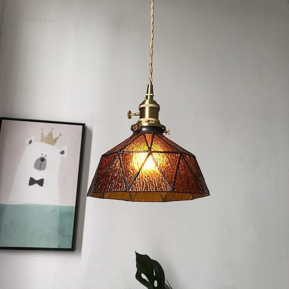 Lantern Glass Pendant Light, Amber or Blue