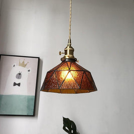 Lantern Glass Pendant Light, Amber or Blue