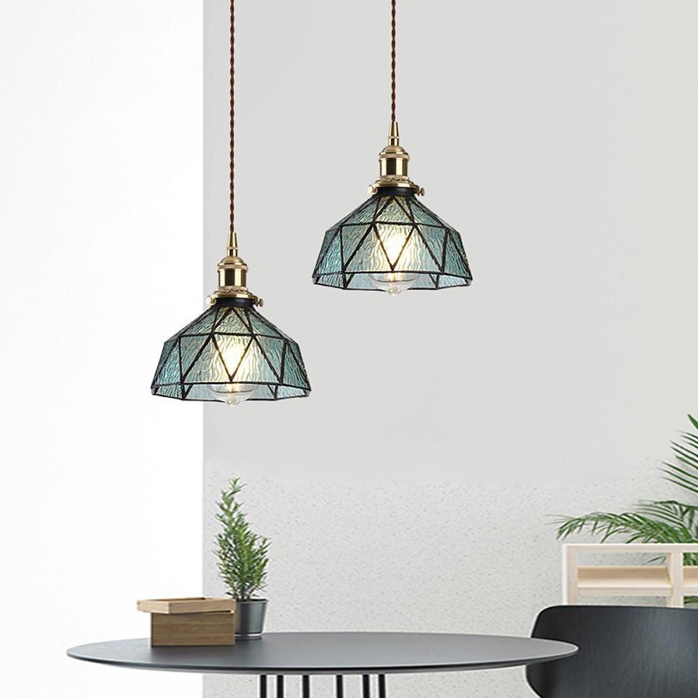 Lantern Glass Pendant Light, Amber or Blue